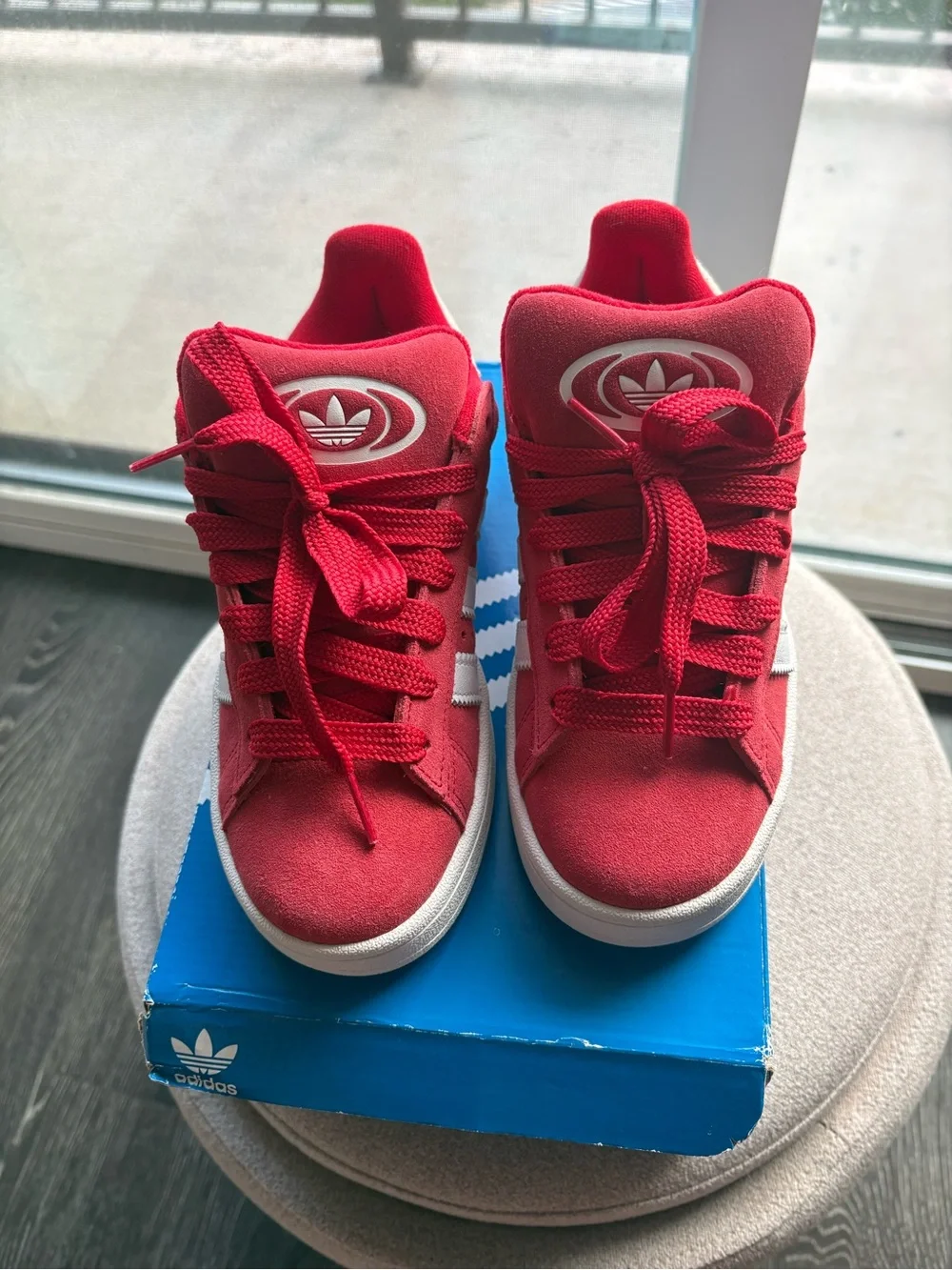 Adidas Kids Red and Cream Suede Sneakers
